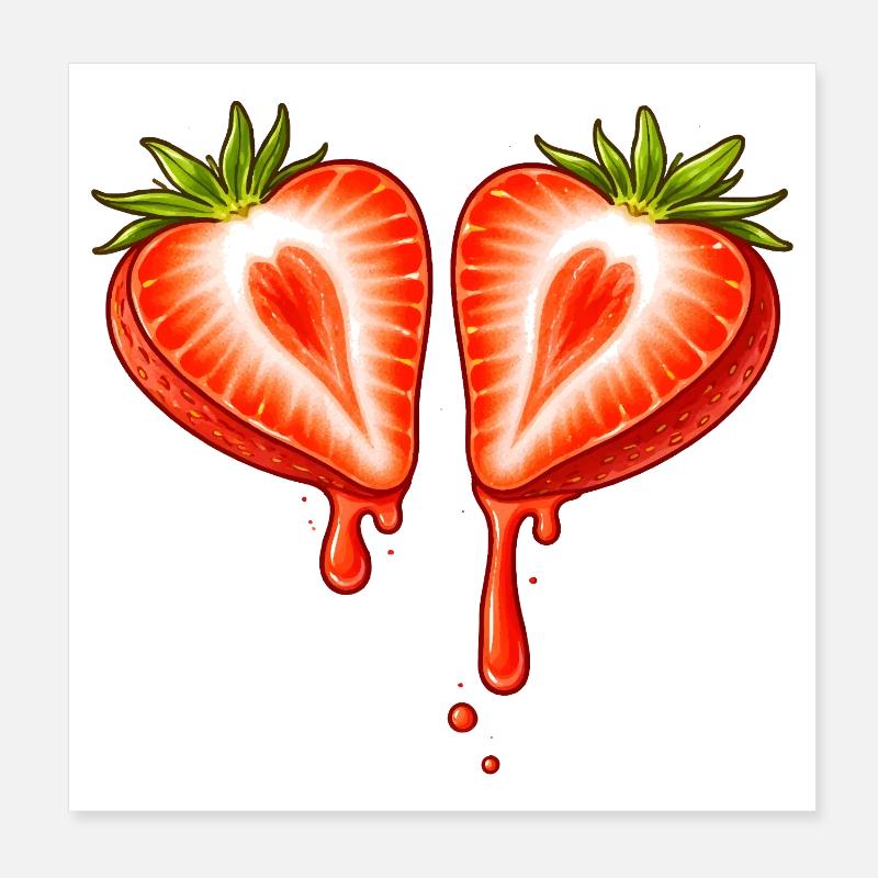 Geteilte Erdbeere mit Herzform  Poster 20x20 cm