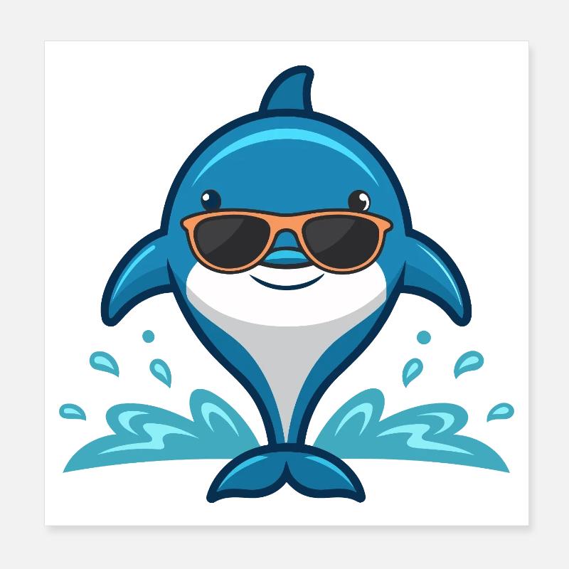 Chic dolphin on the waves Poster 8" x 8" (20x20 cm)
