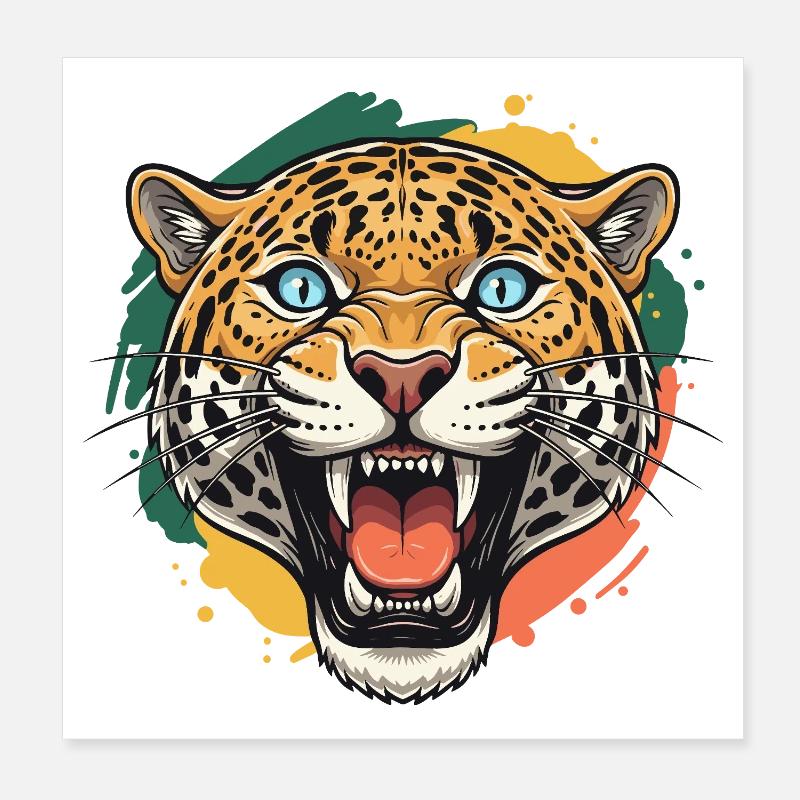 Tête Jaguar dans un style couleur éclaboussée Poster 20 x 20 cm