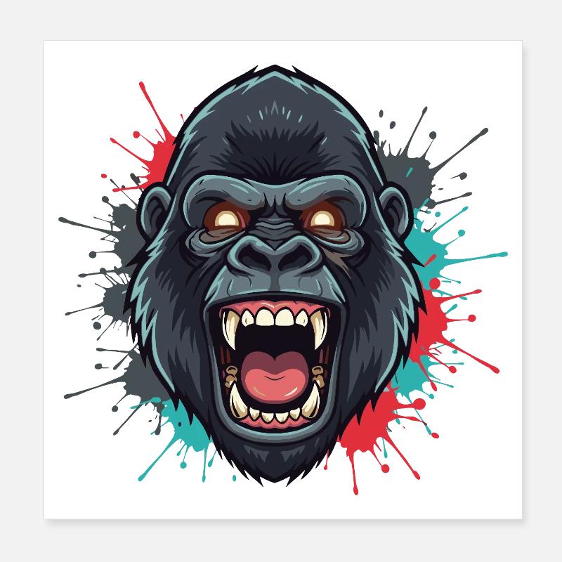 Explosion de couleur du rugissement du singe Poster 20 x 20 cm