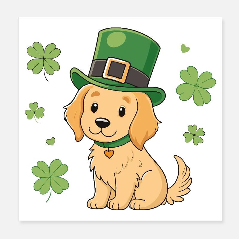 Chien Labrador Mignon St Patrick Chapeau Vert Poster 20 x 20 cm