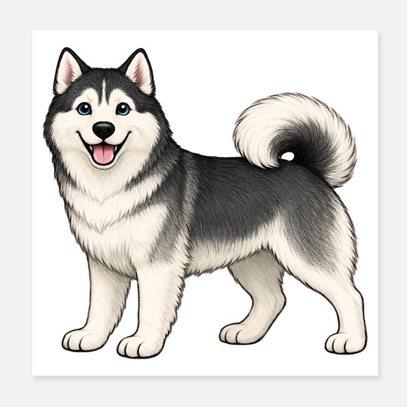 Cheerful Husky Poster 8" x 8" (20x20 cm)