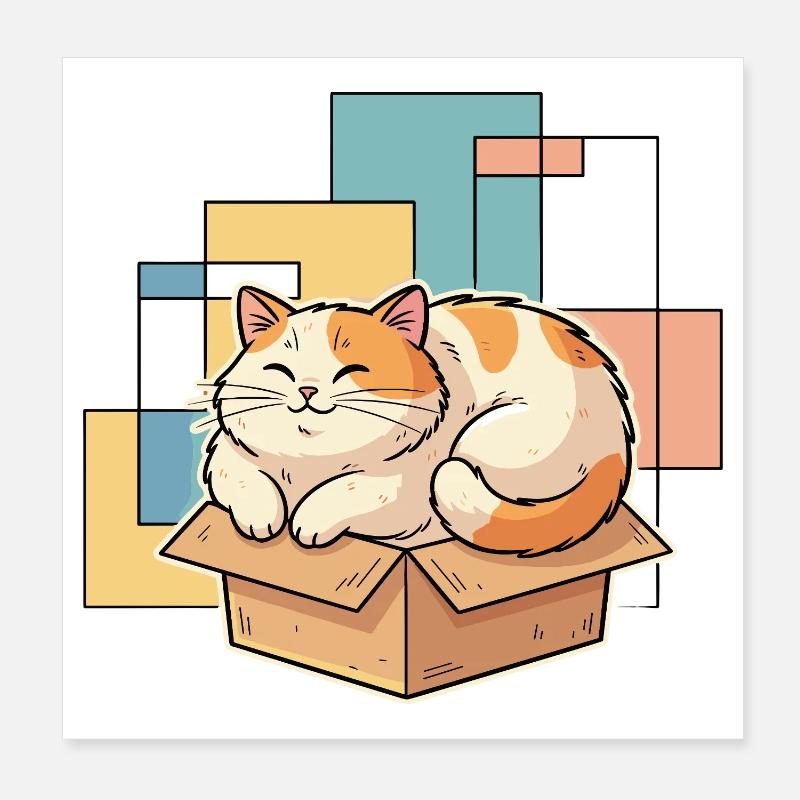 Le bonheur du chat dans une boîte Poster 20 x 20 cm
