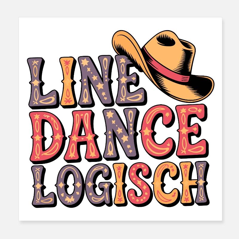 Line Dance Logo with Cowboy Hat Poster 8" x 8" (20x20 cm)