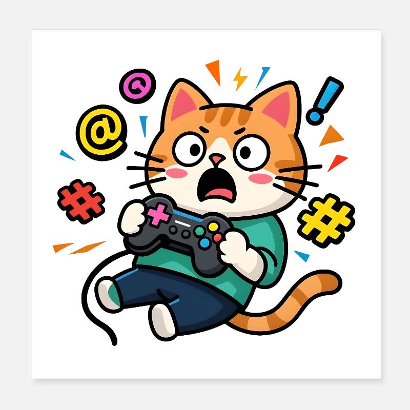 Gamer Cat Unleashed Poster 8" x 8" (20x20 cm)
