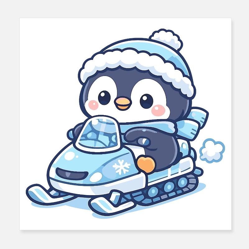Penguin Snow Sled Magic Poster 8" x 8" (20x20 cm)