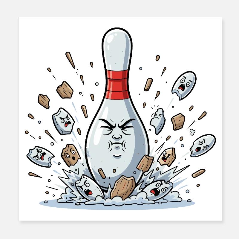 Explodierender Bowling-Pin Cartoon Poster 20x20 cm