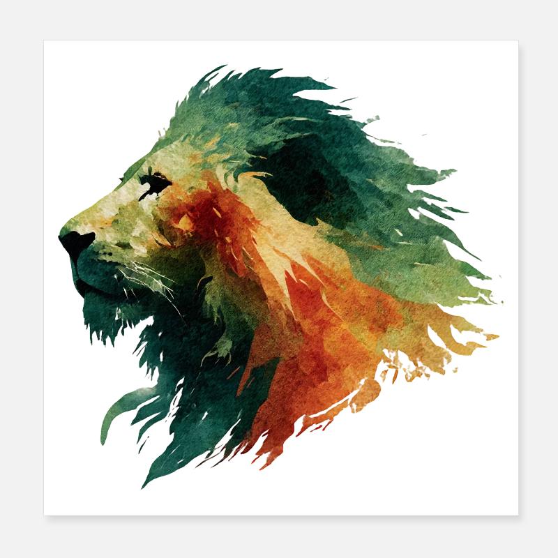 Löwenkopf Wasserfarbe - Poster 20x20 cm - Weiß
