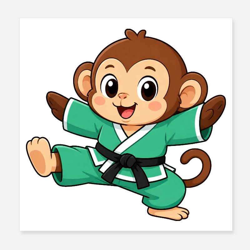 Karate Affe kämpfender Schimpanse Kampfsport Poster 20x20 cm