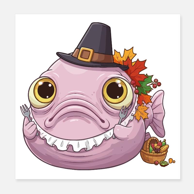 Drôle de poisson-blobfish - Automne et Thanksgiving Poster 20 x 20 cm