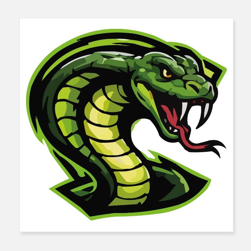 Green Cobra Head Illustration Poster 8" x 8" (20x20 cm)