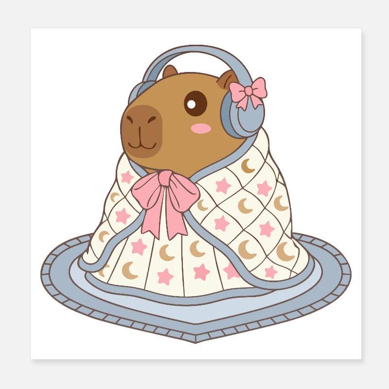 Cute Capybara Earmuffs Blanket - Cozy Apparel Poster 8" x 8" (20x20 cm)