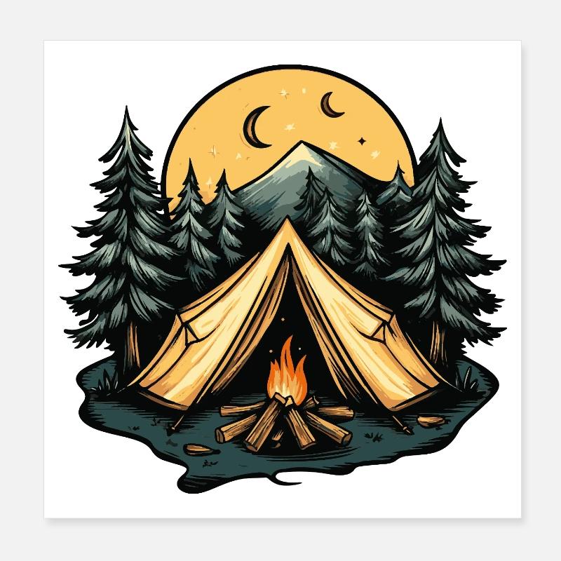 Tente de camping forêt Poster 20 x 20 cm