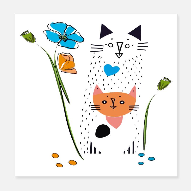 Chat noir aux fleurs Poster 20 x 20 cm