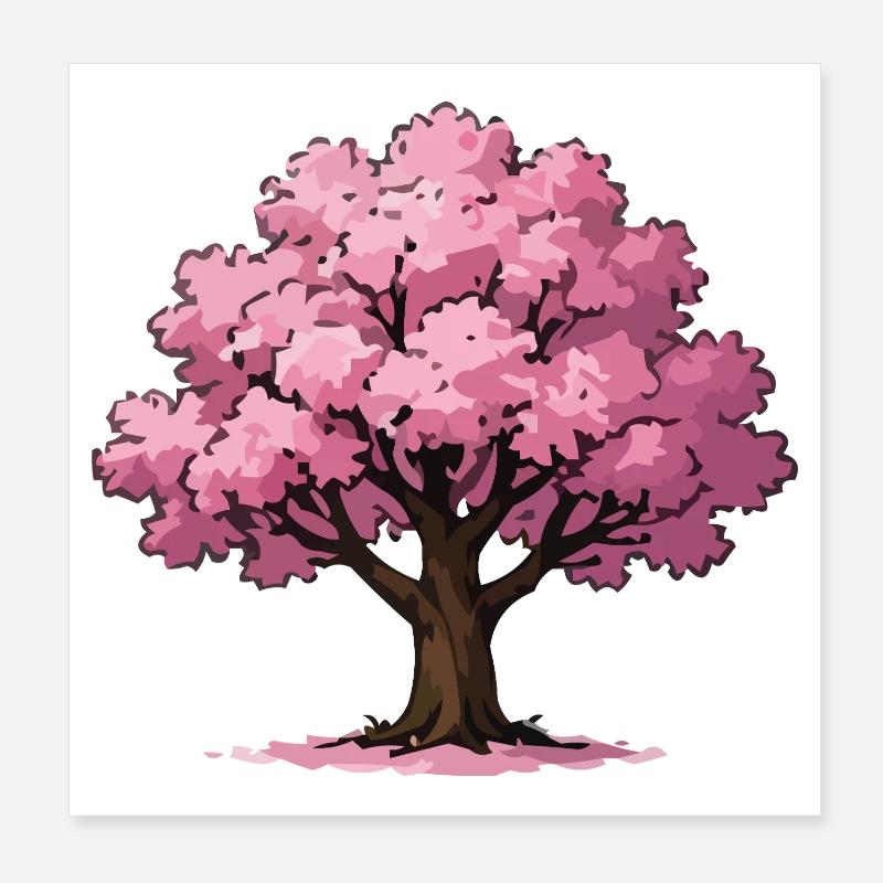 Pink Cherry Blossom Tree Illustration Poster 8" x 8" (20x20 cm)