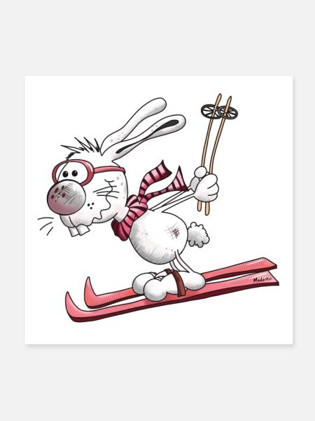 Ski Rabbit - Poster 8" x 8" (20x20 cm) - white - Front