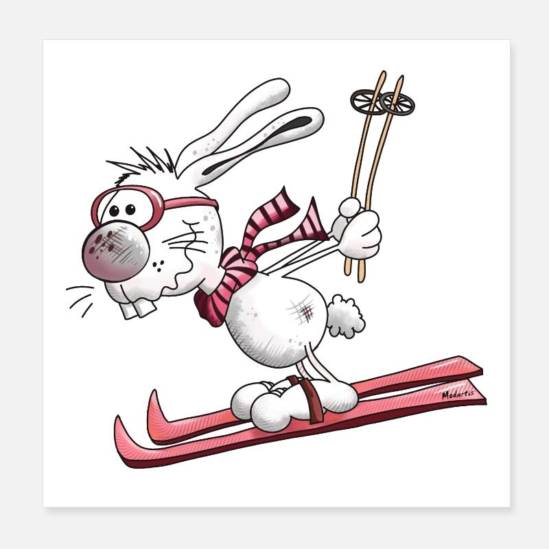 Ski Lapin - Poster 20 x 20 cm - blanc