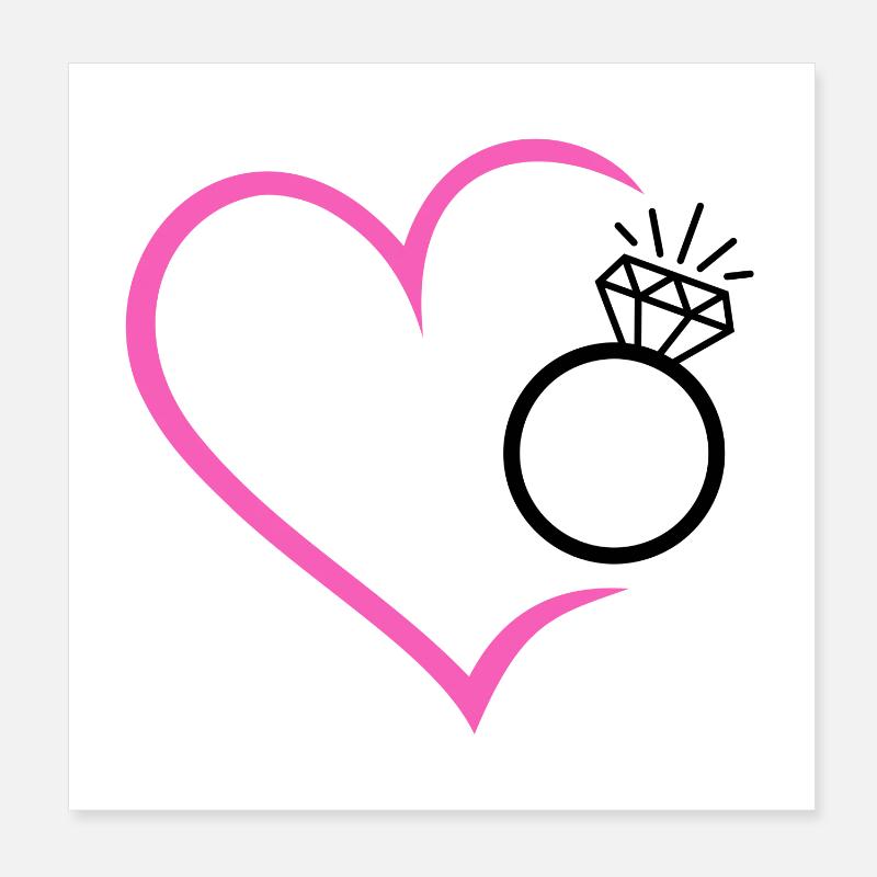 Herz mit Diamantring Ehering Ring Hochzeit Braut Poster 20x20 cm