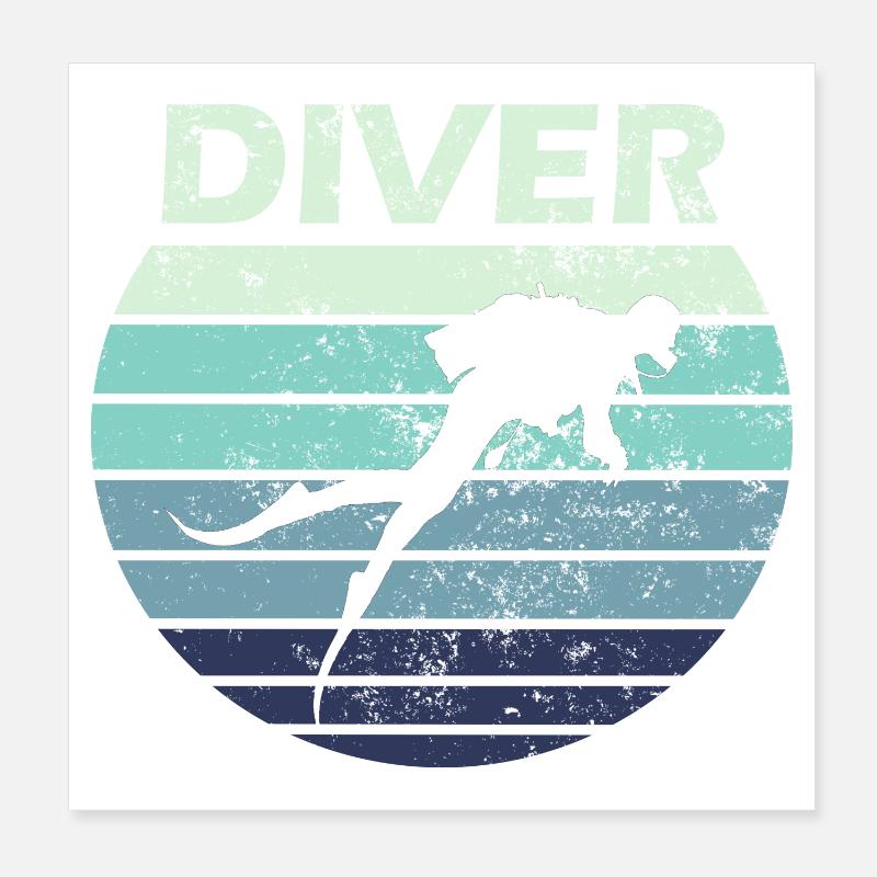 Diver diving Poster 8" x 8" (20x20 cm)