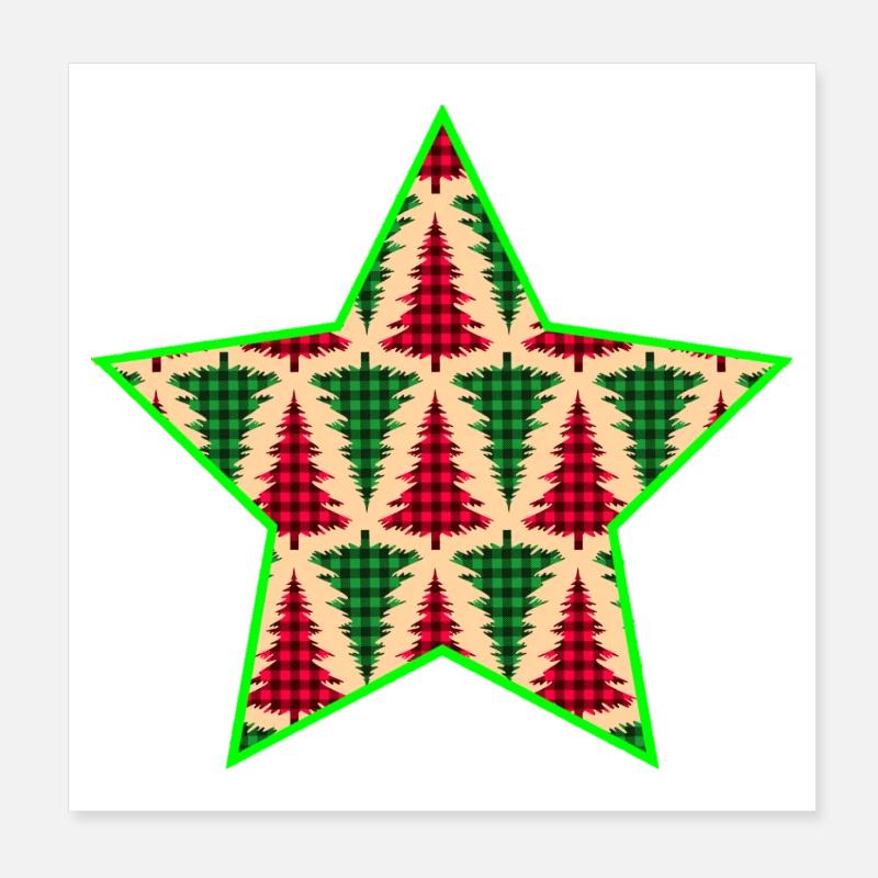 Plaid Tree Star with Neon Outline Poster 8" x 8" (20x20 cm)