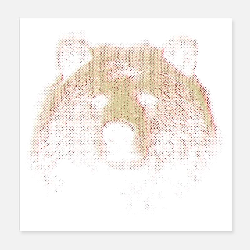Red Halftone Bear Head Poster 8" x 8" (20x20 cm)
