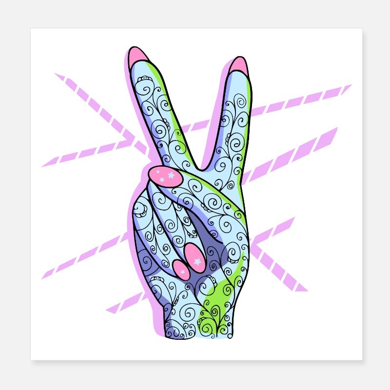 Signe de paix Main Doigt Cool Symbole de paix Poster 20 x 20 cm