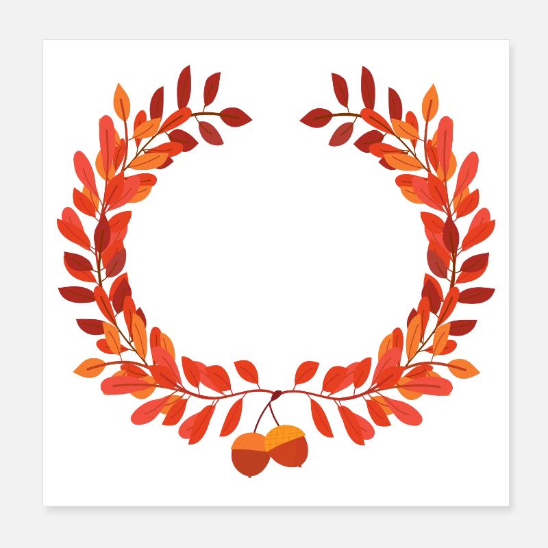 Feuilles d’automne entourées de glands - Poster 20 x 20 cm - blanc