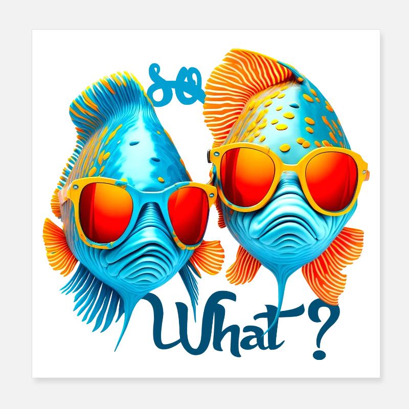 Poissons colorés avec des lunettes de soleil Poster 20 x 20 cm
