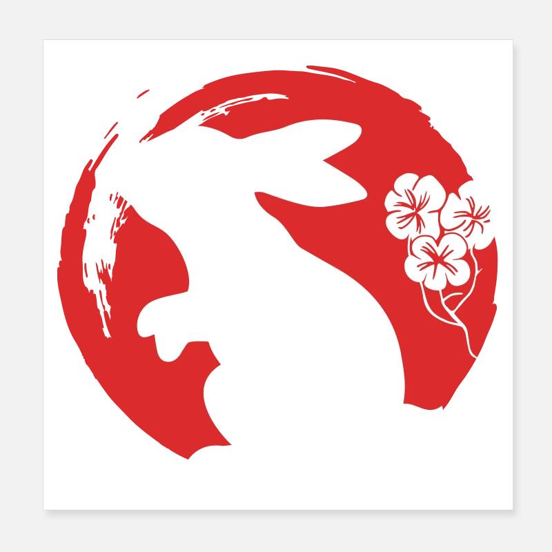 Bunny Silhouette Japonais - Poster 20 x 20 cm - blanc