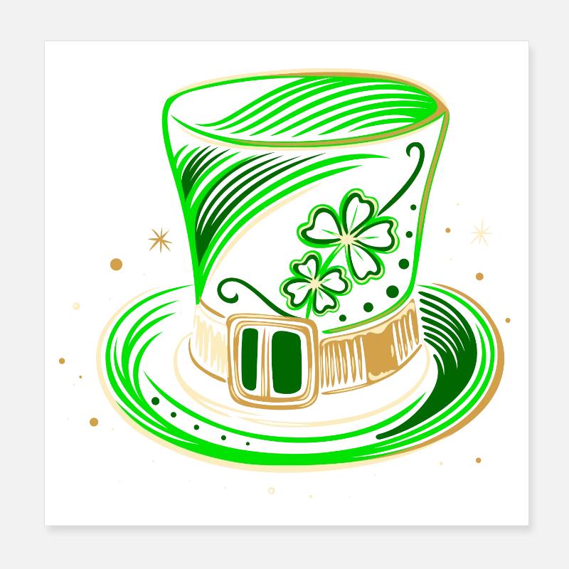 Chapeau de la Saint-Patrick chapeau haut de forme avec trèfle Poster 20 x 20 cm