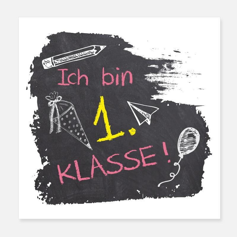 Ich bin 1. Klasse | Tafel Kreide - rosa gelb  - Poster 20x20 cm - Weiß