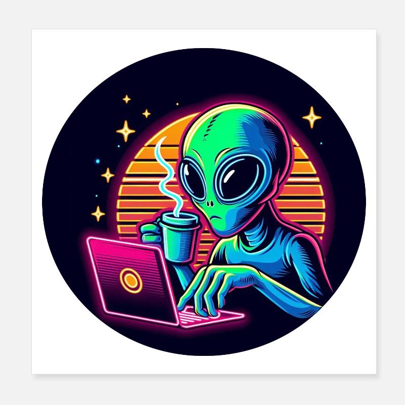 Extraterrestre au travail - Poster 20 x 20 cm - blanc