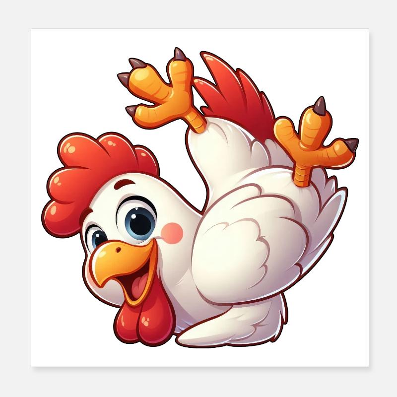 Poule Poule Coq Équilibre Sur La Tête Acrobatiques Poster 20 x 20 cm