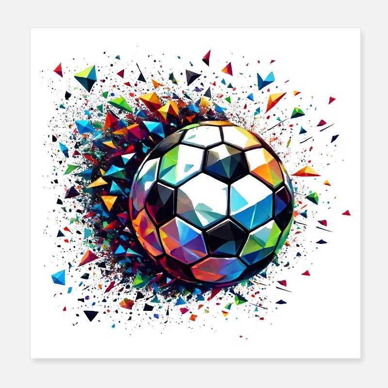 Bunt dynamisches Fußball Motiv mit Lichtreflexe - Poster 20x20 cm - Weiß