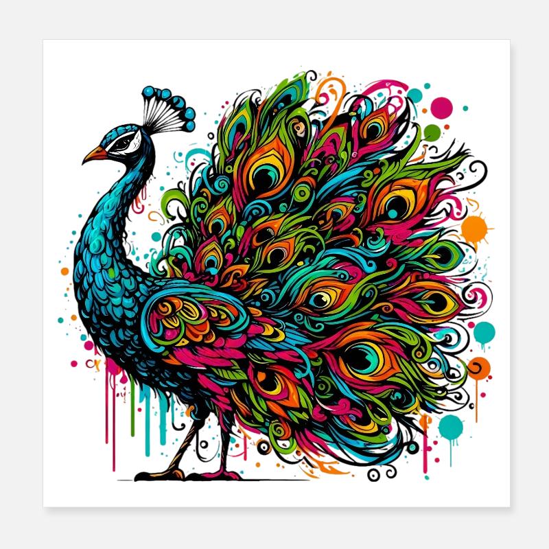 Peacock Poster 8" x 8" (20x20 cm)