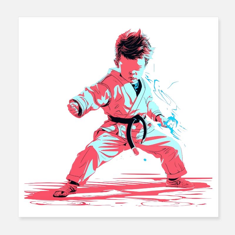 Karate Junge Synthwave - Poster 20x20 cm - Weiß