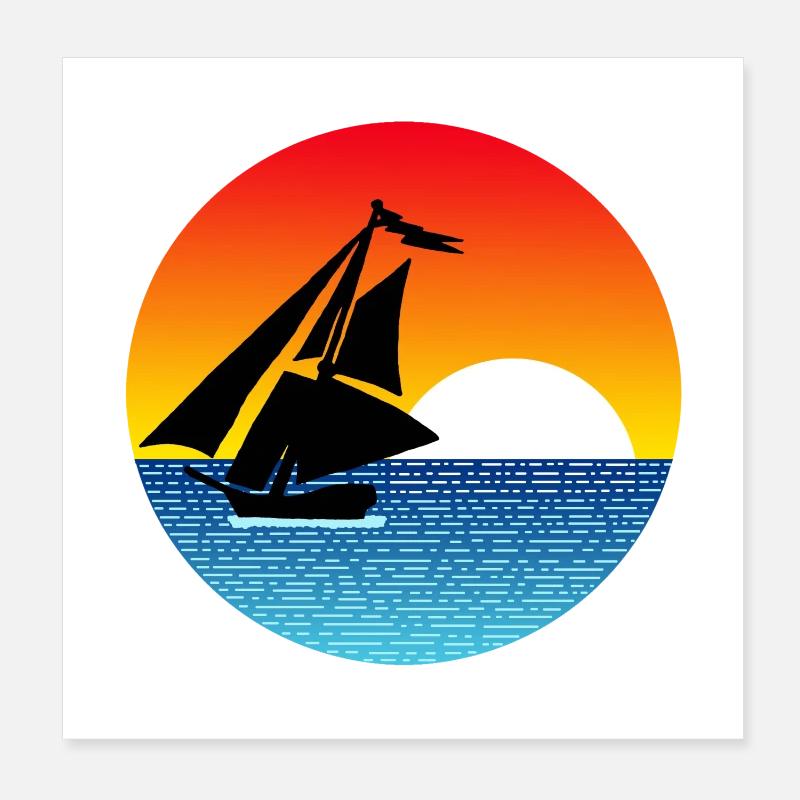 Bateau et coucher de soleil Poster 20 x 20 cm