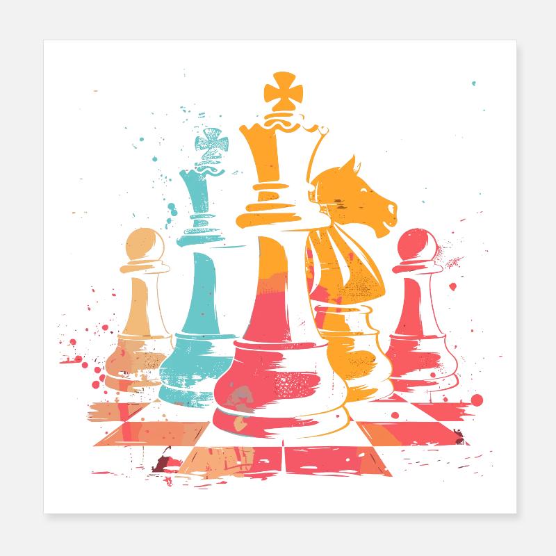 Pièces d’échecs Retrowave Poster 20 x 20 cm