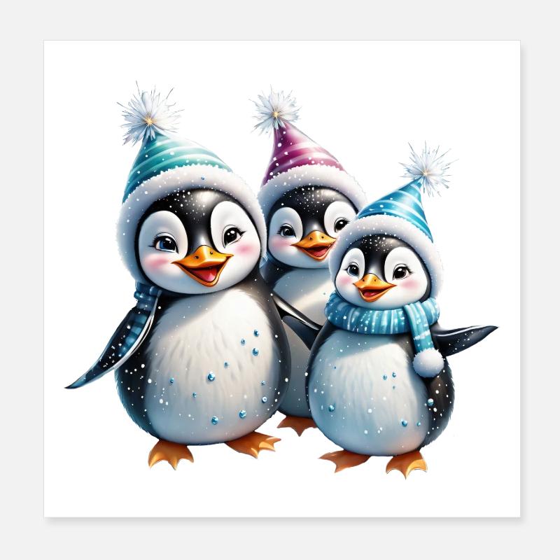 Three adorable penguins Poster 8" x 8" (20x20 cm)