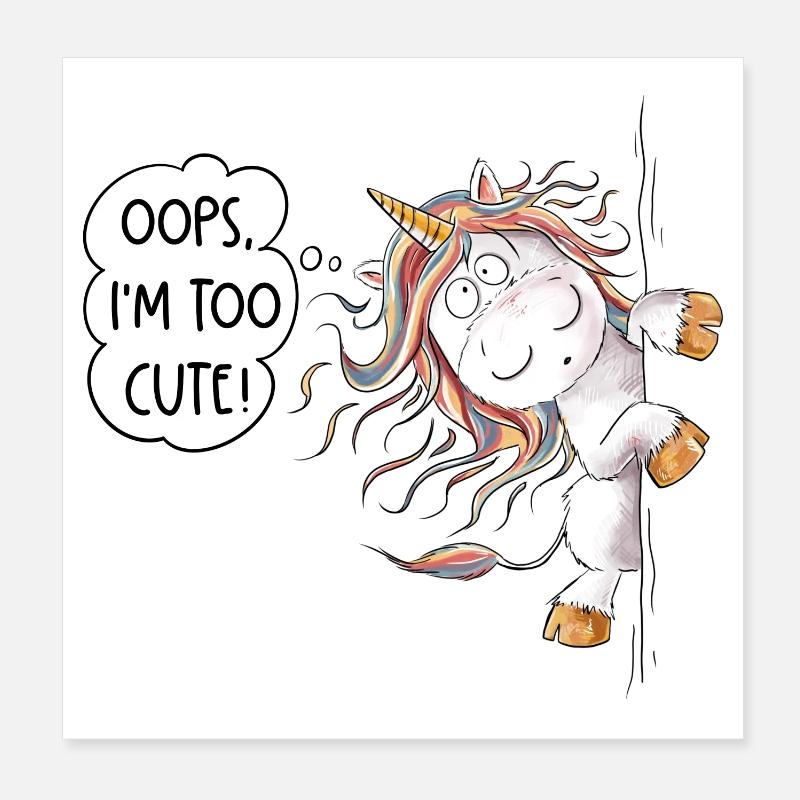 Too Cute Regenbogen Einhorn Fantasy - Poster 20x20 cm - Weiß