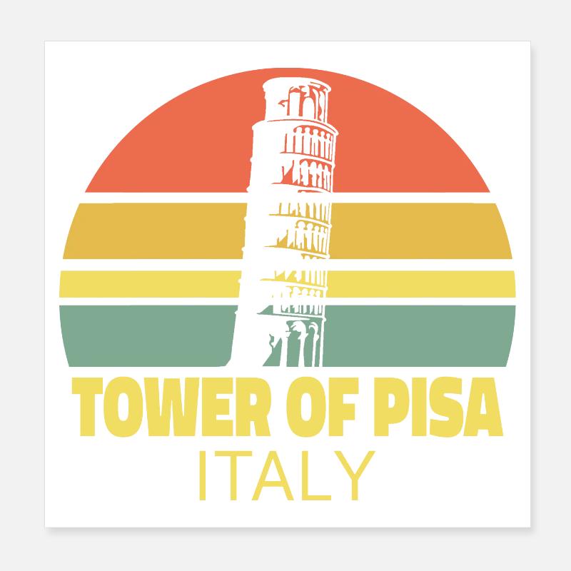 Tour penchée de Pise Rétro Coucher de soleil Silhouette Poster 20 x 20 cm