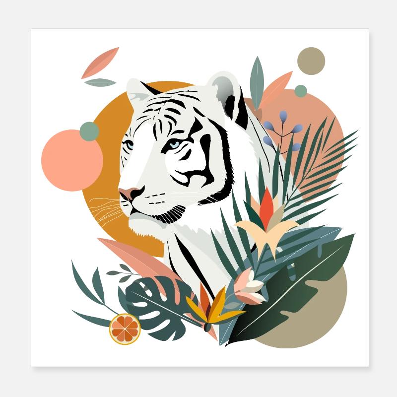 Tigre blanc dans la jungle – Design nature moderne Poster 20 x 20 cm