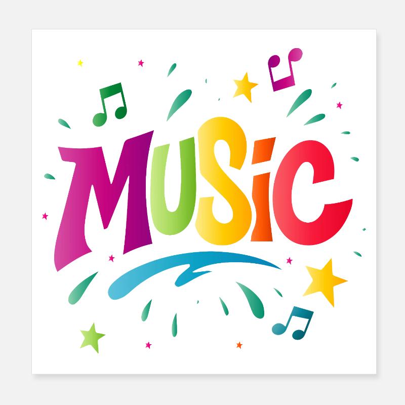 Musique – Typographie colorée avec symbole de note Poster 20 x 20 cm