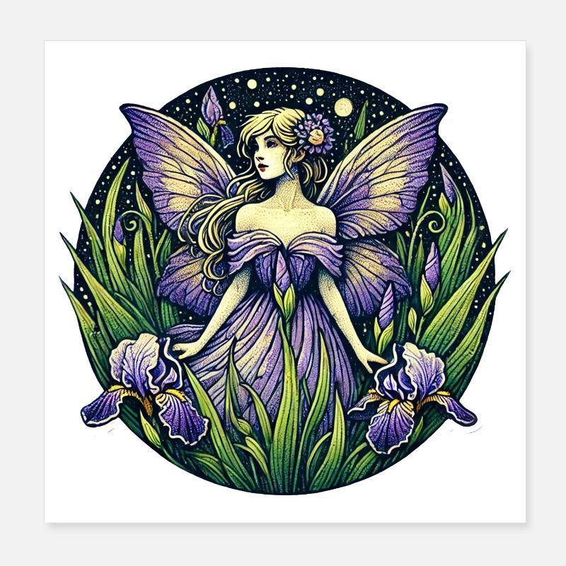 Fée enchantée dans le jardin d'iris Poster 20 x 20 cm
