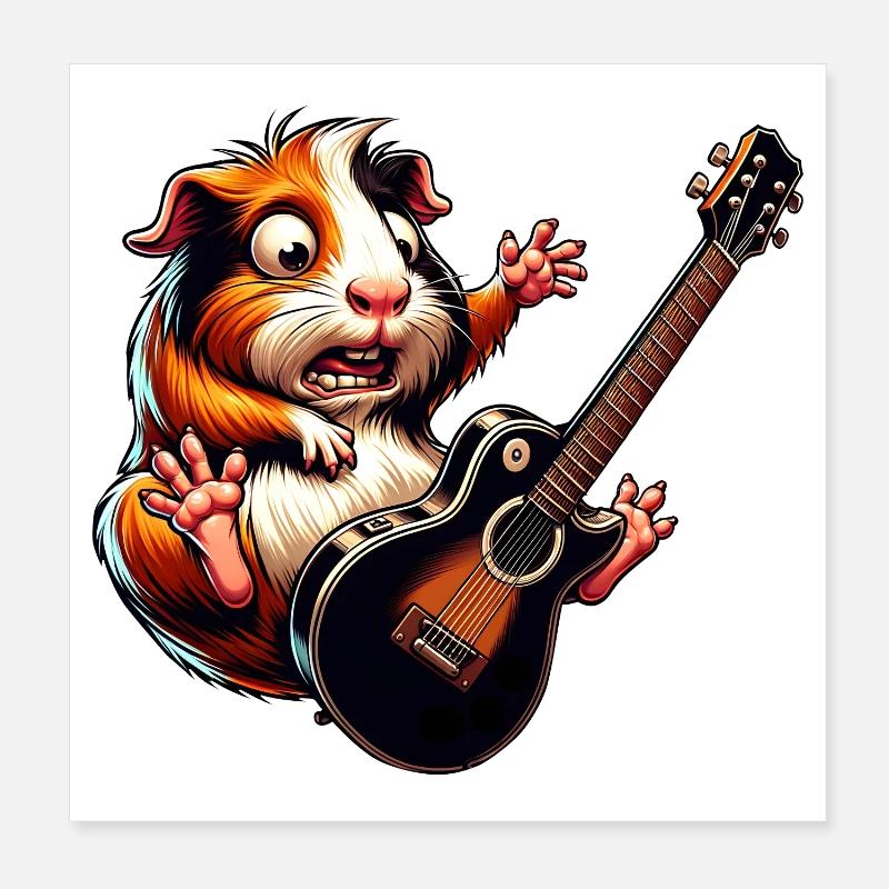 Cochon d’Inde rocks avec guitare électrique Poster 20 x 20 cm