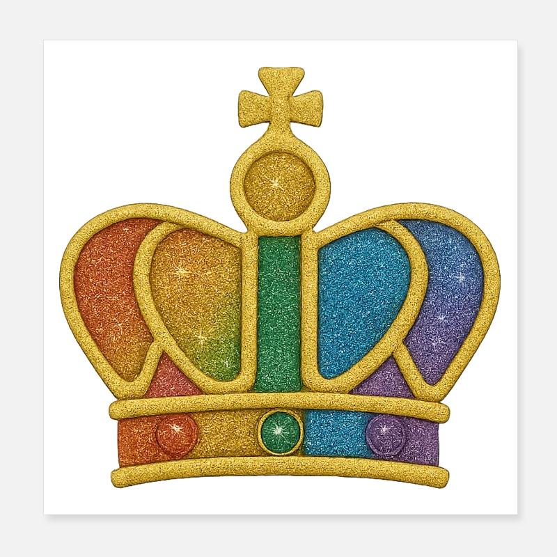 Rainbow Glitter Crown Design Poster 8" x 8" (20x20 cm)