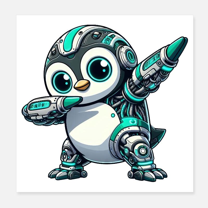 Futuristic Penguin Robot Cyborg Technique Poster 8" x 8" (20x20 cm)