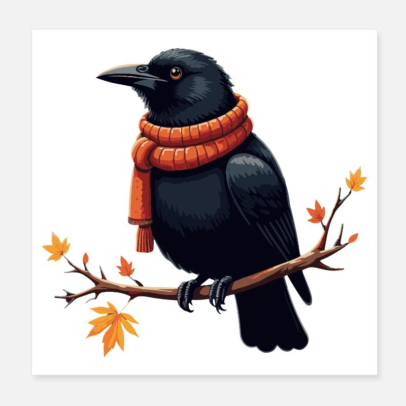 Corbeau d’Automne en Écharpe Poster 20 x 20 cm