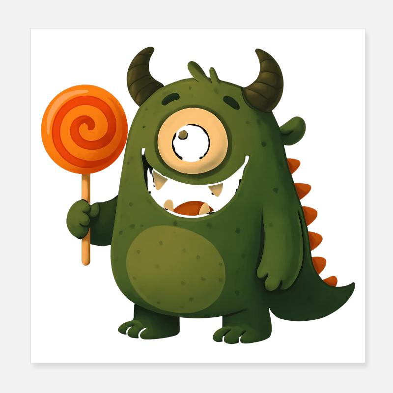 Kulleraugen Monster mit Lutscher Poster 20x20 cm