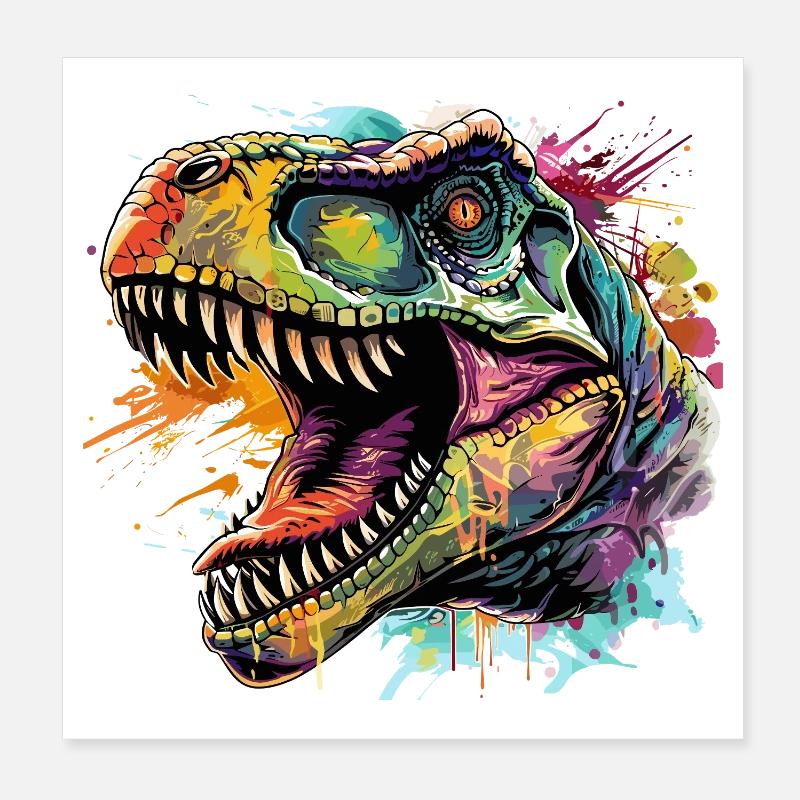 Conception d’art au néon Dino Poster 20 x 20 cm